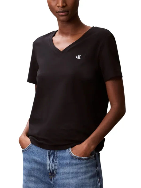 "Calvin Klein Jeans T-Shirts im Sale | Calvin Klein Jeans Damen V-Ausschnitt Shirt Herbst Schwarz online kaufen"|Planet-Deluxe