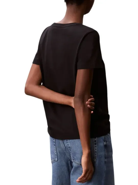 "Calvin Klein Jeans T-Shirts im Sale | Calvin Klein Jeans Damen V-Ausschnitt Shirt Herbst Schwarz online kaufen"|Planet-Deluxe