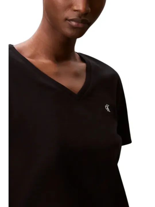 "Calvin Klein Jeans T-Shirts im Sale | Calvin Klein Jeans Damen V-Ausschnitt Shirt Herbst Schwarz online kaufen"|Planet-Deluxe