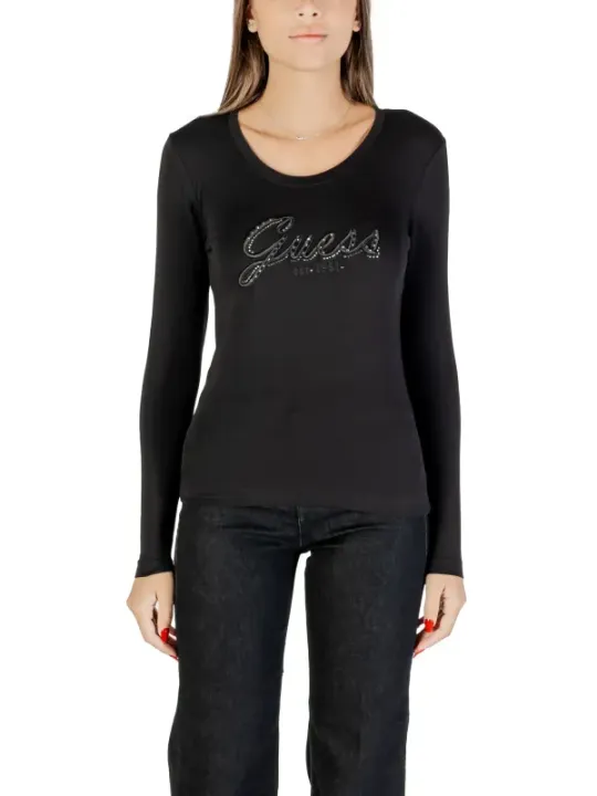 "Guess T-Shirts im Sale | Guess Damen T-Shirt Herbst/Winter Schwarz mit Strass  online kaufen"|Planet-Deluxe