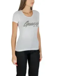 "Guess T-Shirts im Sale | Guess Damen T-Shirt Herbst/Winter Weiß mit Strass  online kaufen"|Planet-Deluxe