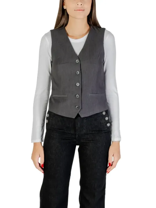 "Only Westen im Sale | "ONLY Damen Gilet - Graue Herbst/Winter Weste mit V-Ausschnitt und Knopfverschluss" online kaufen"|Planet-Deluxe