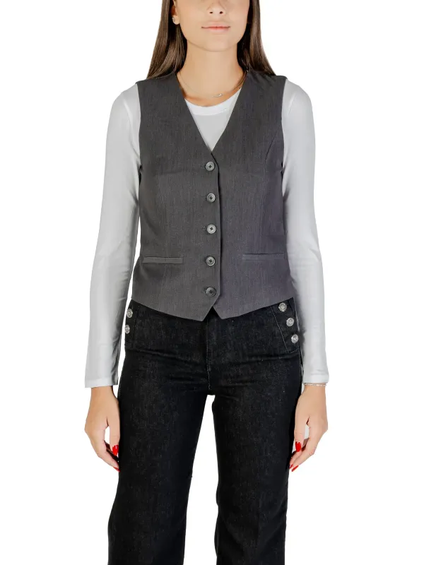 "Only Westen im Sale | "ONLY Damen Gilet - Graue Herbst/Winter Weste mit V-Ausschnitt und Knopfverschluss" online kaufen"|Planet-Deluxe