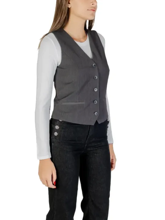 "Only Westen im Sale | "ONLY Damen Gilet - Graue Herbst/Winter Weste mit V-Ausschnitt und Knopfverschluss" online kaufen"|Planet-Deluxe