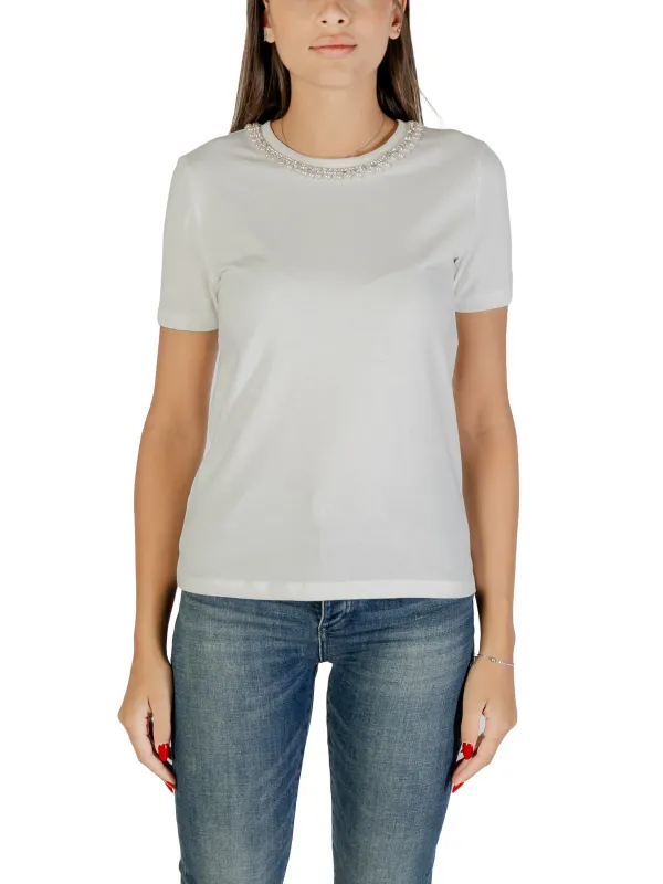 "Only T-Shirts im Sale | Only Damen TShirt Weiss Kurzarm Rundhals Herbst Winter 100Prozent Baumwolle online kaufen"|Planet-Deluxe