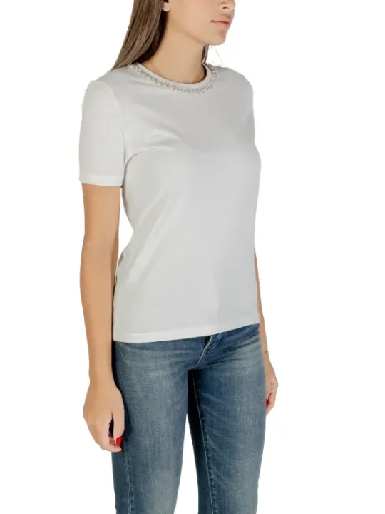 "Only T-Shirts im Sale | Only Damen TShirt Weiss Kurzarm Rundhals Herbst Winter 100Prozent Baumwolle online kaufen"|Planet-Deluxe