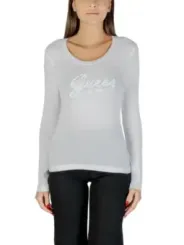 "Guess T-Shirts im Sale | Guess Damen T-Shirt - Weiß mit Druckmuster & Strassdetails, Langarm, Rundhals - Herbst/Winter Kollektion online kaufen"|Planet-Deluxe