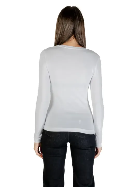 "Guess T-Shirts im Sale | Guess Damen T-Shirt - Weiß mit Druckmuster & Strassdetails, Langarm, Rundhals - Herbst/Winter Kollektion online kaufen"|Planet-Deluxe