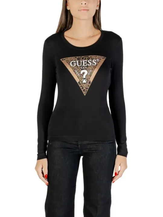"Guess T-Shirts im Sale | GUESS Damen Langarmshirt Schwarz mit Print - Herbst/Winter Kollektion online kaufen"|Planet-Deluxe