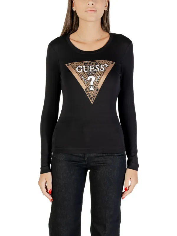"Guess T-Shirts im Sale | GUESS Damen Langarmshirt Schwarz mit Print - Herbst/Winter Kollektion online kaufen"|Planet-Deluxe