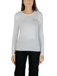 "Armani Exchange T-Shirts im Sale | Armani Exchange Damen T-Shirt - Weiß mit Strass, Langarm, Rundhals - Herbst/Winter Kollektion online kaufen"|Planet-Deluxe