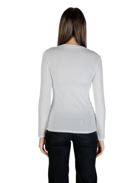 "Armani Exchange T-Shirts im Sale | Armani Exchange Damen T-Shirt - Weiß mit Strass, Langarm, Rundhals - Herbst/Winter Kollektion online kaufen"|Planet-Deluxe