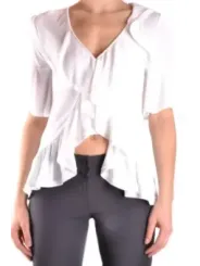 "Dondup Blusen im Sale | Dondup Frühlingsbluse V-Neck Kurzarm Weiß online kaufen"|Planet-Deluxe
