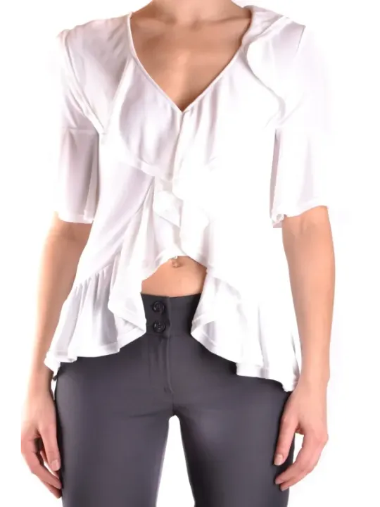 "Dondup Blusen im Sale | Dondup Frühlingsbluse V-Neck Kurzarm Weiß online kaufen"|Planet-Deluxe