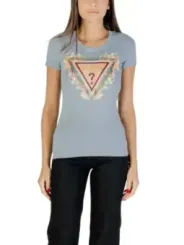 "Guess T-Shirts im Sale | GUESS Damen T-Shirt Azurblau mit Print – Herbst/Winter Kollektion online kaufen"|Planet-Deluxe