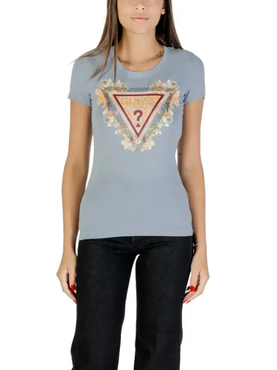 "Guess T-Shirts im Sale | GUESS Damen T-Shirt Azurblau mit Print – Herbst/Winter Kollektion online kaufen"|Planet-Deluxe