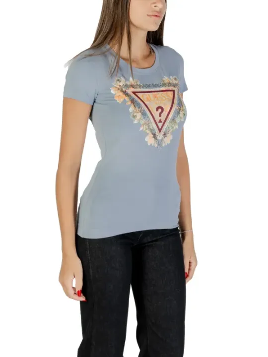 "Guess T-Shirts im Sale | GUESS Damen T-Shirt Azurblau mit Print – Herbst/Winter Kollektion online kaufen"|Planet-Deluxe