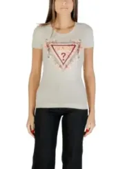 "Guess T-Shirts im Sale | Herbst/Winter Damen T-Shirt von Guess in Beige mit Print - Kurzarm, Rundhalsausschnitt - Artikelcode: W5YI08 J1314 - 95% Baumwol online kaufen"|Planet-Deluxe