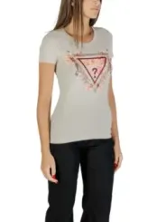 "Guess T-Shirts im Sale | Herbst/Winter Damen T-Shirt von Guess in Beige mit Print - Kurzarm, Rundhalsausschnitt - Artikelcode: W5YI08 J1314 - 95% Baumwol online kaufen"|Planet-Deluxe