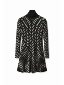 Schwarzes weißes Ikat Kleid hinten