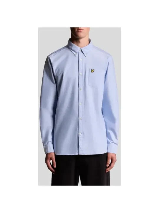 "Lyle & Scott Hemden im Sale | Lyle & Scott Herrenhemd - Klassisches Azurblau für Herbst/Winter, 100% Baumwolle, Langarm mit Knopfleiste und Einzeltasche (Art online kaufen"|Planet-Deluxe
