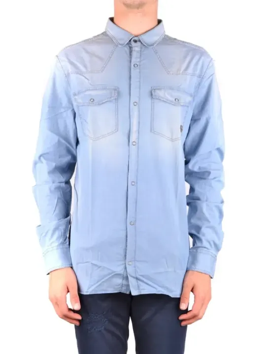 "Pierre Balmain Hemden im Sale | Pierre Balmain Herrenhemd – Azurblaues Baumwollhemd mit Klassischem Kragen und Vordertaschen für Frühling/Sommer online kaufen"|Planet-Deluxe