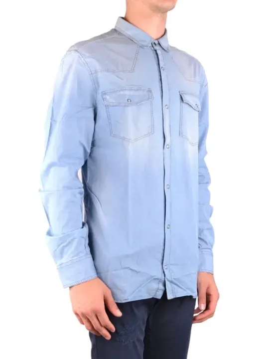 "Pierre Balmain Hemden im Sale | Pierre Balmain Herrenhemd – Azurblaues Baumwollhemd mit Klassischem Kragen und Vordertaschen für Frühling/Sommer online kaufen"|Planet-Deluxe