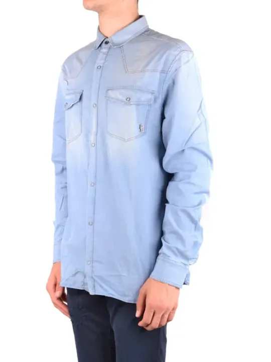 "Pierre Balmain Hemden im Sale | Pierre Balmain Herrenhemd – Azurblaues Baumwollhemd mit Klassischem Kragen und Vordertaschen für Frühling/Sommer online kaufen"|Planet-Deluxe