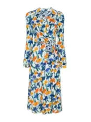 "Diane Von Furstenberg Kleider im Sale | Diane Von Furstenberg - Elegantes Frühlings-/Sommerkleid mit Blumenmuster und Gürtel - Bunt, Langarm, Tiefer V-Ausschnitt online kaufen"|Planet-Deluxe