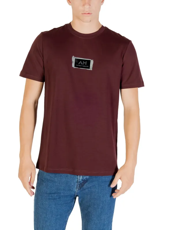 "Antony Morato T-Shirts im Sale | Antony Morato Herren T-Shirt Bordeaux Druck 100% Baumwolle online kaufen"|Planet-Deluxe