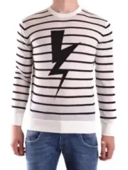 "Neil Barrett Pullover im Sale | Neil Barrett Herren Streifenpullover Weiß 100 Baumwolle online kaufen"|Planet-Deluxe