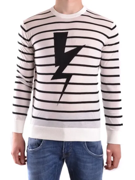 "Neil Barrett Pullover im Sale | Neil Barrett Herren Streifenpullover Weiß 100 Baumwolle online kaufen"|Planet-Deluxe