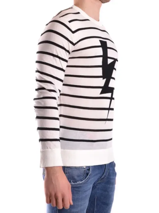 "Neil Barrett Pullover im Sale | Neil Barrett Herren Streifenpullover Weiß 100 Baumwolle online kaufen"|Planet-Deluxe