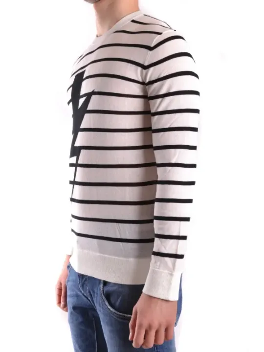 "Neil Barrett Pullover im Sale | Neil Barrett Herren Streifenpullover Weiß 100 Baumwolle online kaufen"|Planet-Deluxe