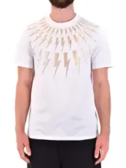 "Neil Barrett T-Shirts im Sale | Neil Barrett Herren TShirt Weiß Print Kurzarm Rundhals online kaufen"|Planet-Deluxe