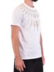 "Neil Barrett T-Shirts im Sale | Neil Barrett Herren TShirt Weiß Print Kurzarm Rundhals online kaufen"|Planet-Deluxe