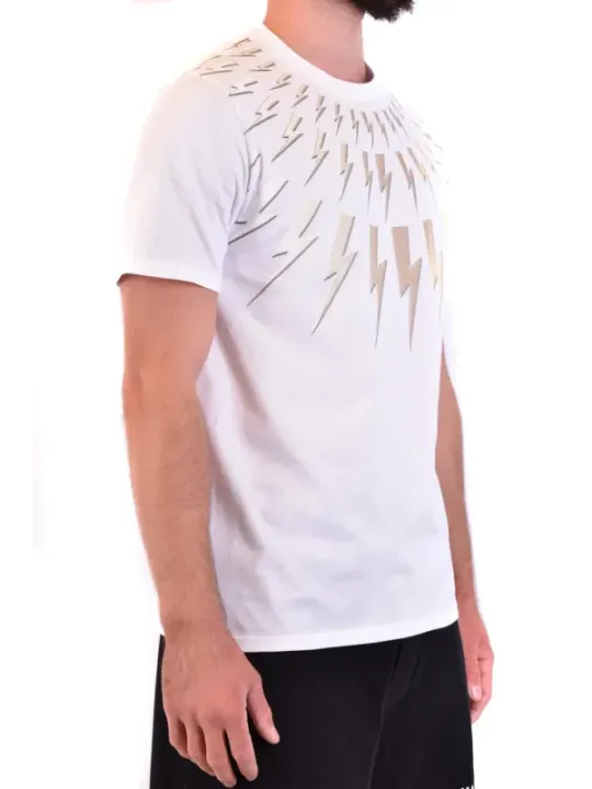 "Neil Barrett T-Shirts im Sale | Neil Barrett Herren TShirt Weiß Print Kurzarm Rundhals online kaufen"|Planet-Deluxe