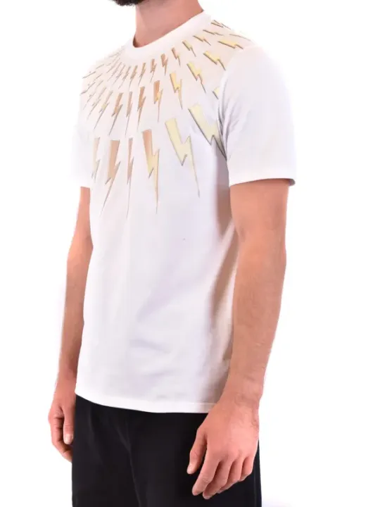 "Neil Barrett T-Shirts im Sale | Neil Barrett Herren TShirt Weiß Print Kurzarm Rundhals online kaufen"|Planet-Deluxe