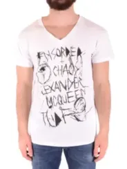 "Alexander Mcqueen T-Shirts im Sale | McQueen Herren TShirt FrühlingSommer VNeck Druck Weiß online kaufen"|Planet-Deluxe
