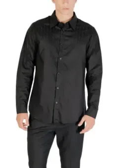 Armani Exchange Herren-Langarmhemd Schwarz aus 100% Baumwolle