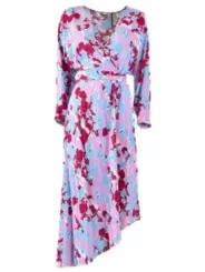 "Diane Von Furstenberg Kleider im Sale | Diane Von Furstenberg Buntes Frühlings-/Sommerkleid mit Blumenmuster und V-Ausschnitt für Damen – 100% Viskose, Maschinenwas online kaufen"|Planet-Deluxe