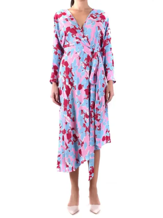 "Diane Von Furstenberg Kleider im Sale | Diane Von Furstenberg Buntes Frühlings-/Sommerkleid mit Blumenmuster und V-Ausschnitt für Damen – 100% Viskose, Maschinenwas online kaufen"|Planet-Deluxe