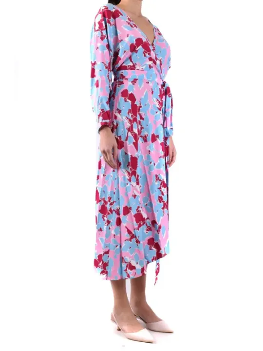 "Diane Von Furstenberg Kleider im Sale | Diane Von Furstenberg Buntes Frühlings-/Sommerkleid mit Blumenmuster und V-Ausschnitt für Damen – 100% Viskose, Maschinenwas online kaufen"|Planet-Deluxe