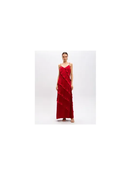 "Twinset Kleider im Sale | **Twinset Damenkleid - Ärmelloses Frühlings-/Sommerkleid in Rot mit V-Ausschnitt aus 100% Viskose** online kaufen"|Planet-Deluxe