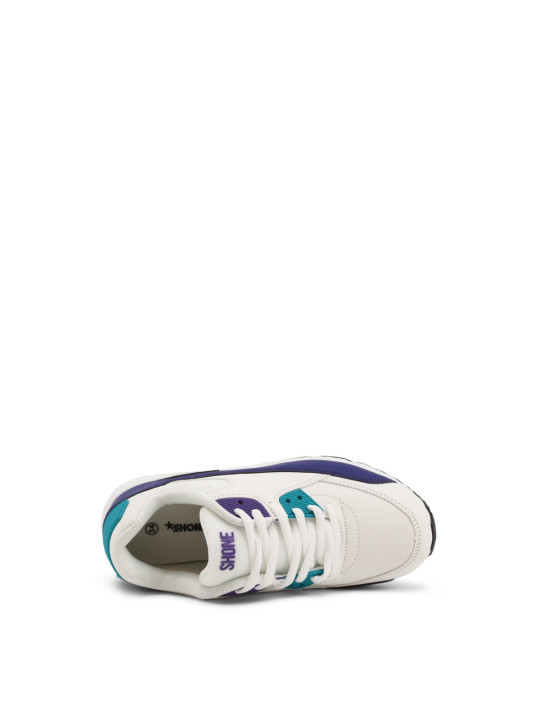 Weiße Sneaker mit lila Akzenten