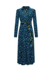 "Diane Von Furstenberg Kleider im Sale | Diane Von Furstenberg - Elegantes Damenkleid mit Blumenmuster in Blau für Herbst/Winter - V-Ausschnitt & Lange Ärmel - 100% Ny online kaufen"|Planet-Deluxe