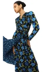 "Diane Von Furstenberg Kleider im Sale | Diane Von Furstenberg - Elegantes Damenkleid mit Blumenmuster in Blau für Herbst/Winter - V-Ausschnitt & Lange Ärmel - 100% Ny online kaufen"|Planet-Deluxe