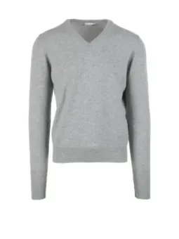 Weißer V-Ausschnitt Kaschmir Pullover