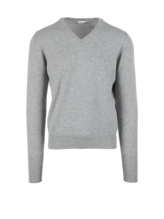 Weißer V-Ausschnitt Kaschmir Pullover