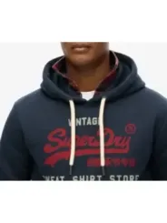 "Superdry Sweatshirts im Sale | Superdry Herren Fleece Hoodie Blau mit Druck - Gemütlicher Herbst/Winter Kapuzenpullover mit Vordertaschen und Langarm - Modell online kaufen"|Planet-Deluxe